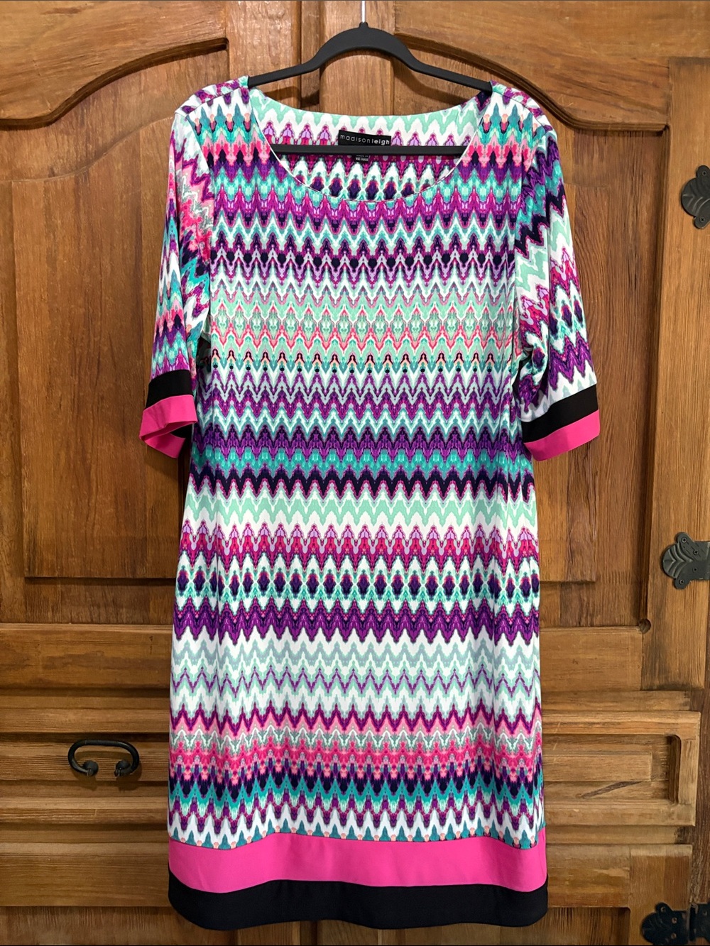madison leigh Pink Teal Purple Chevron Midi Dress